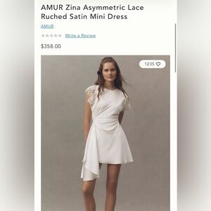 AMUR Asymmetrical White Dress with Lace Sleeves Anthropologie Bridal
